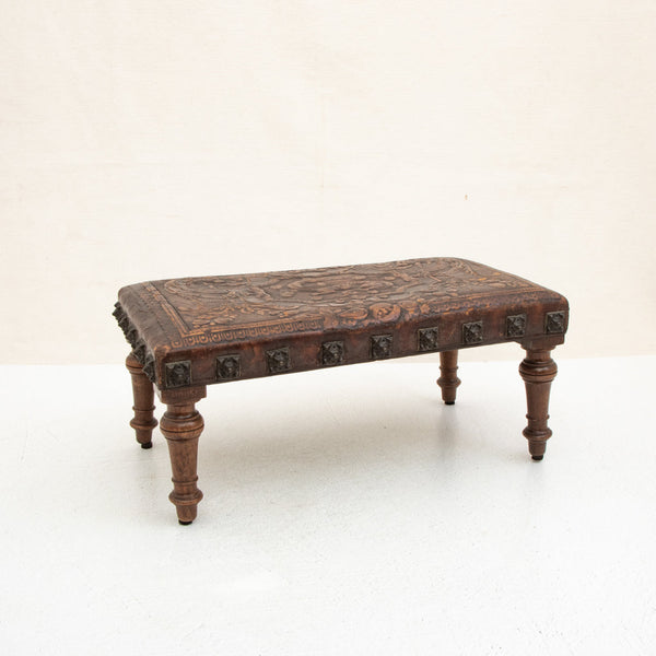 Walnut and Leather Footstool