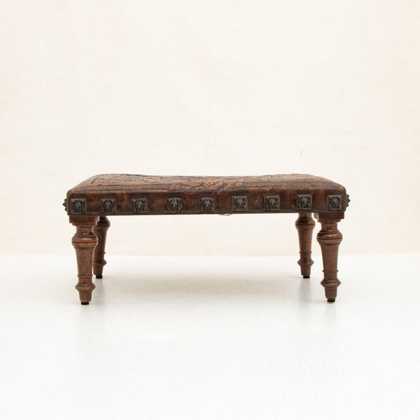 Walnut and Leather Footstool