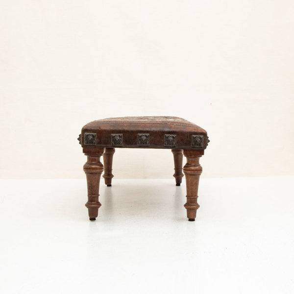 Walnut and Leather Footstool