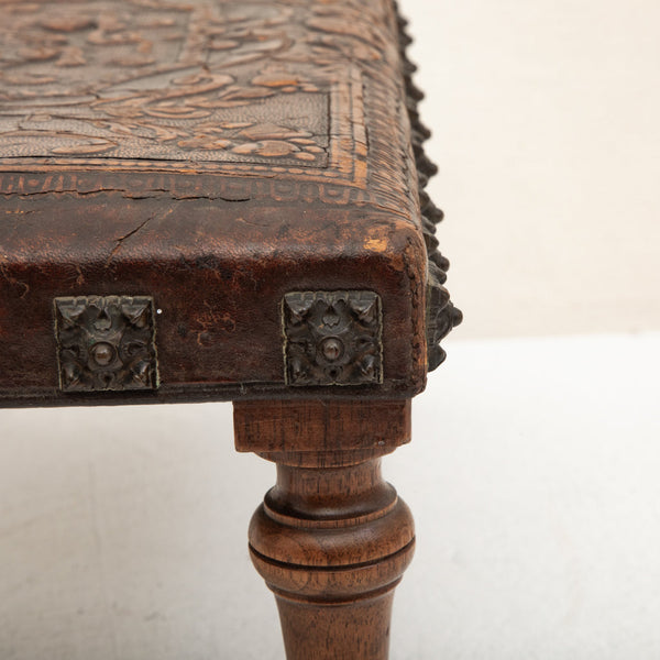 Walnut and Leather Footstool
