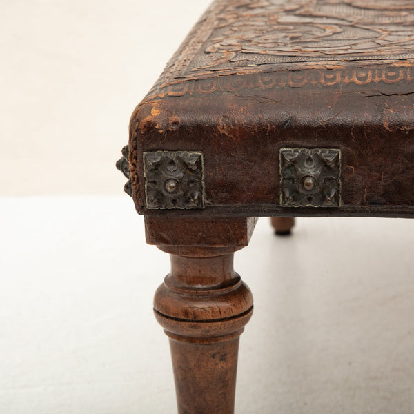 Walnut and Leather Footstool