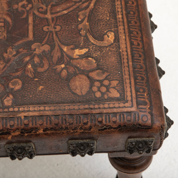 Walnut and Leather Footstool