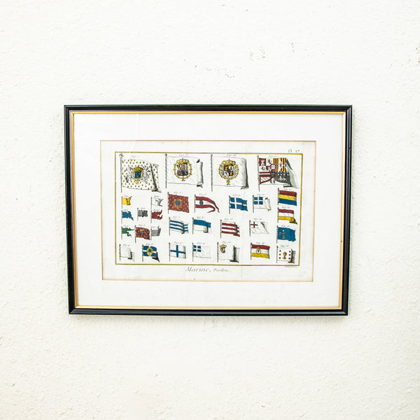 Framed Engraving of Flags