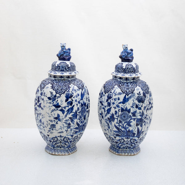 Pair of Blue and White Urns