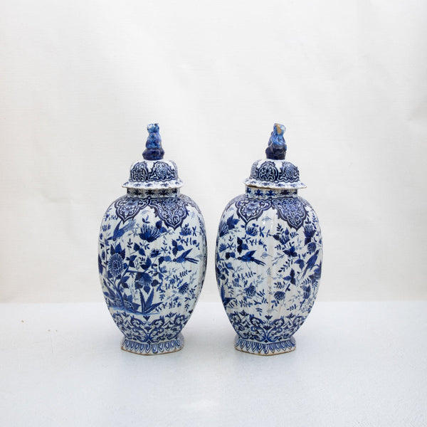 Pair of Blue and White Urns