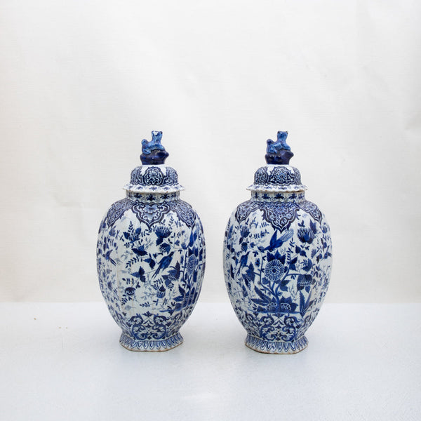 Pair of Blue and White Urns