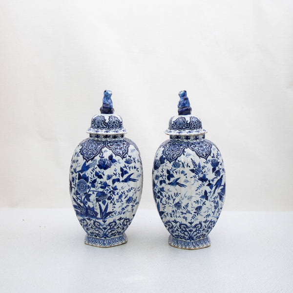 Pair of Blue and White Urns