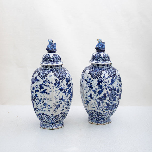 Pair of Blue and White Urns