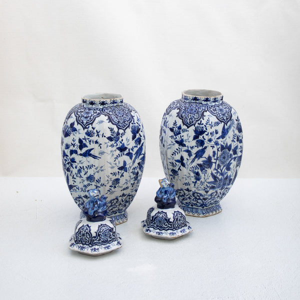 Pair of Blue and White Urns
