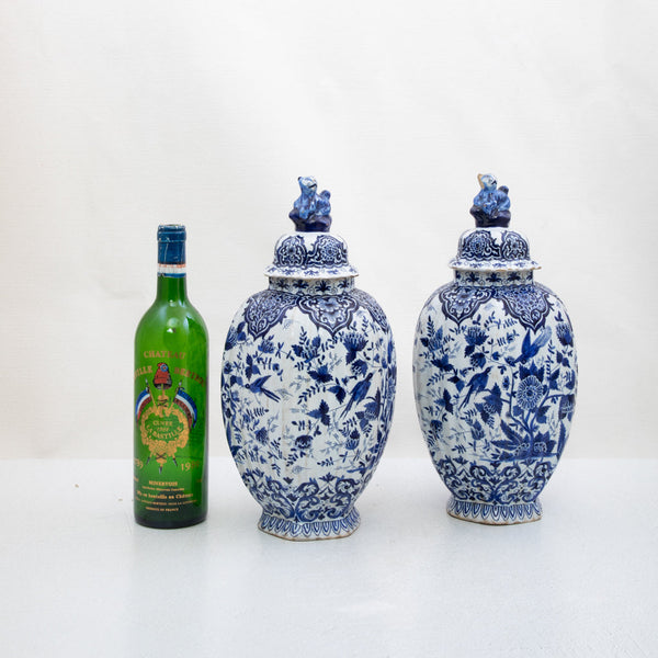 Pair of Blue and White Urns