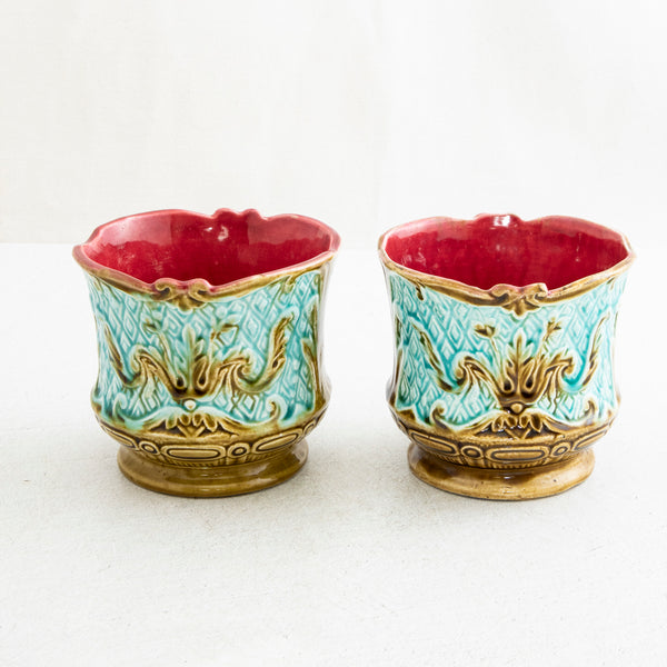 Pair of Majolica Cachepots