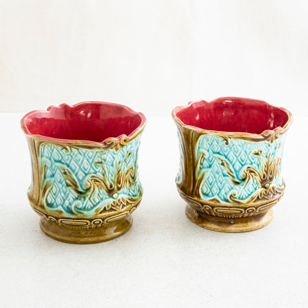 Pair of Majolica Cachepots