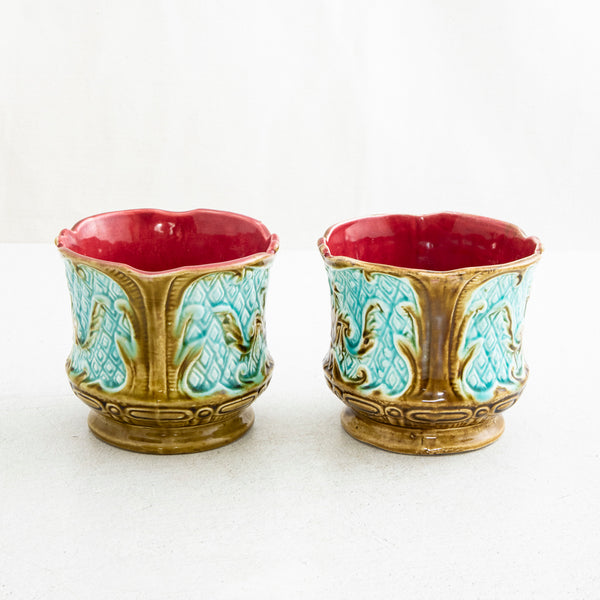Pair of Majolica Cachepots