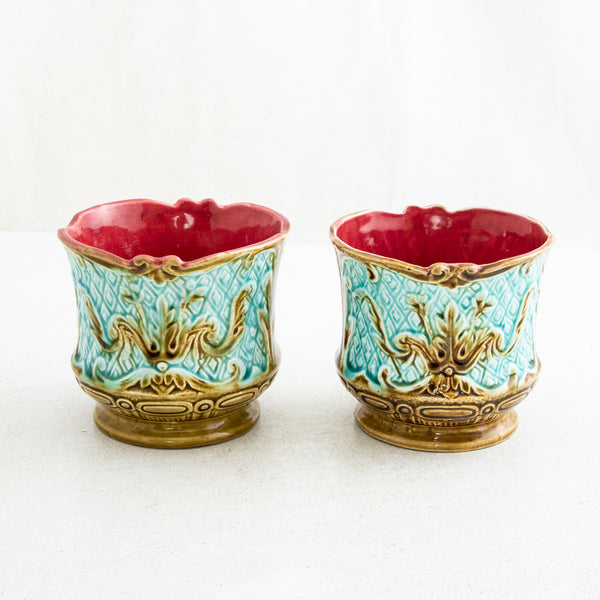 Pair of Majolica Cachepots