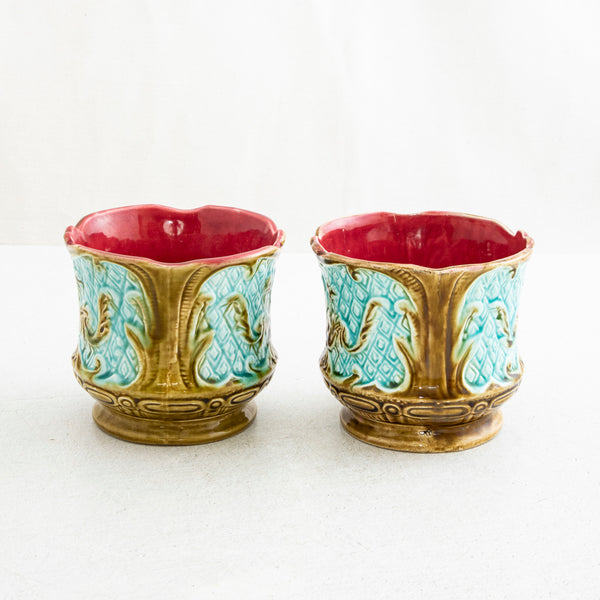 Pair of Majolica Cachepots