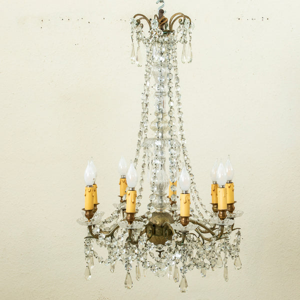 Crystal and Bronze Chandelier
