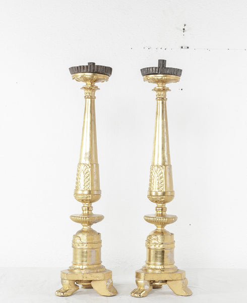 Gilt Wood Empire Candlesticks