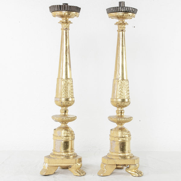 Gilt Wood Empire Candlesticks