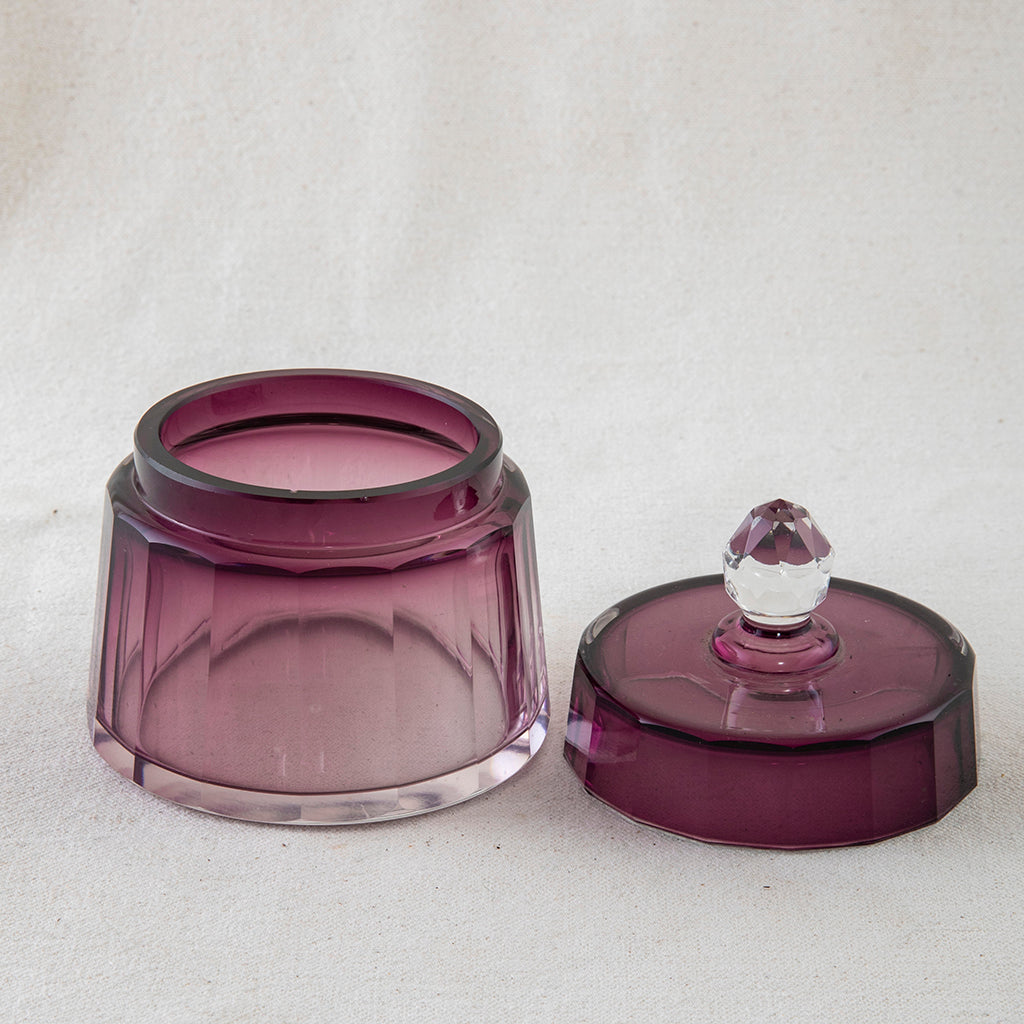 3pc Artland Purple Amethyst Ribbed Glass Square Canister Set w/ Sealed Lids