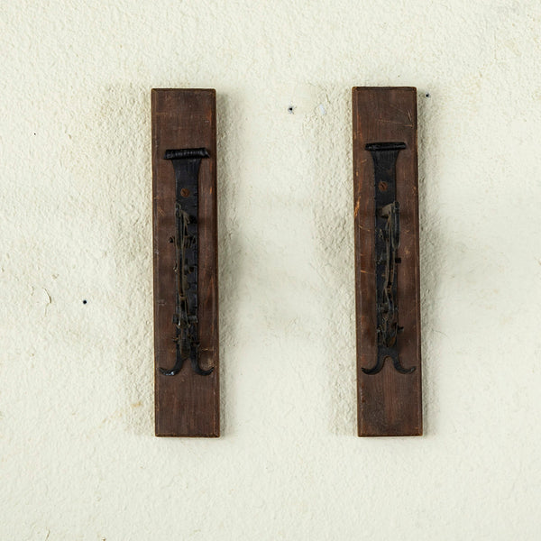 Pair of Mounted Iron Hooks