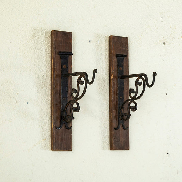 Pair of Mounted Iron Hooks