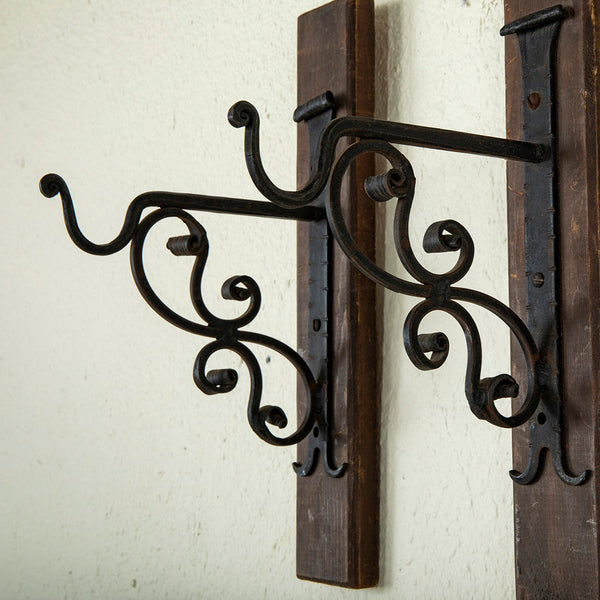Pair of Mounted Iron Hooks