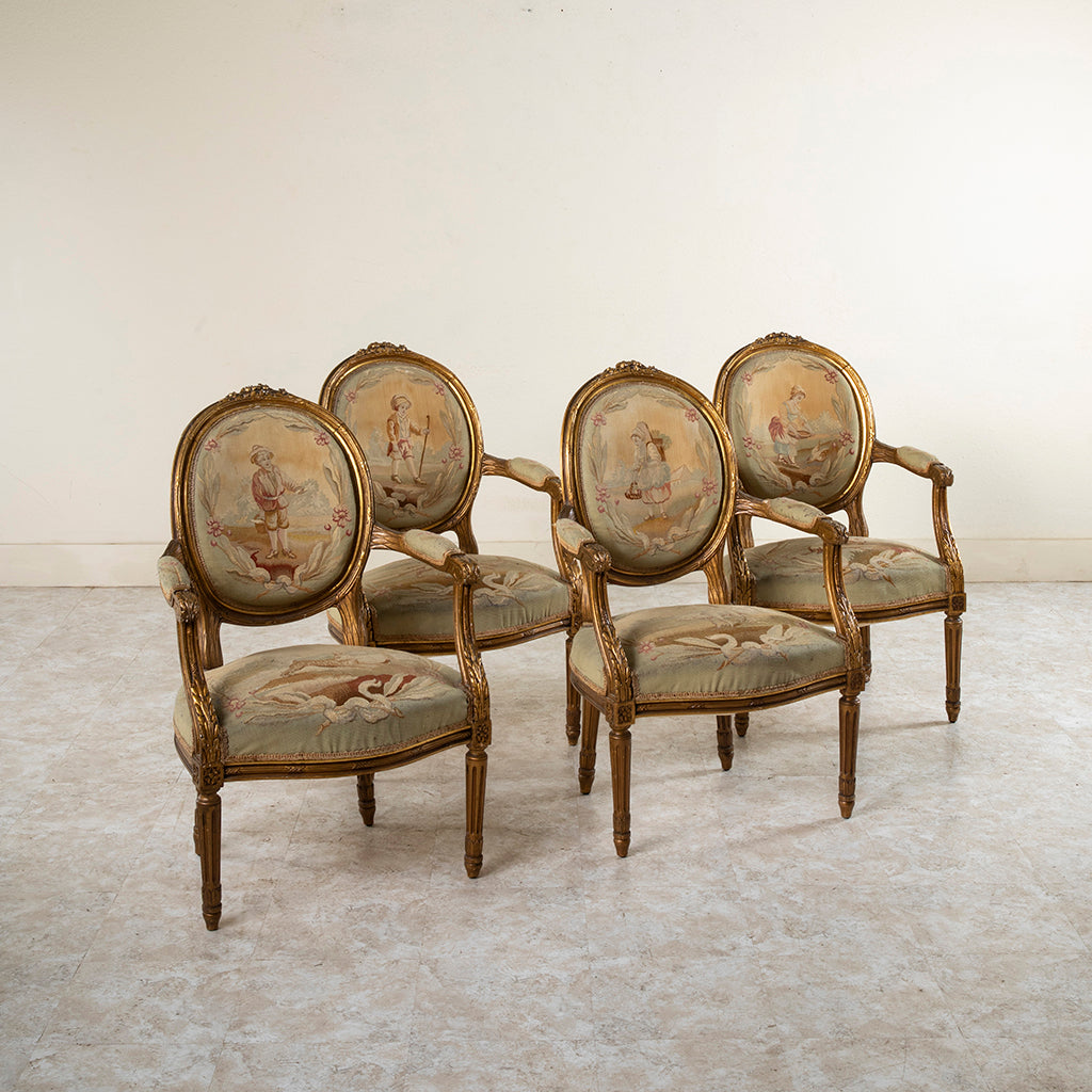 Four Giltwood Aubusson Chairs - French Metro Antiques